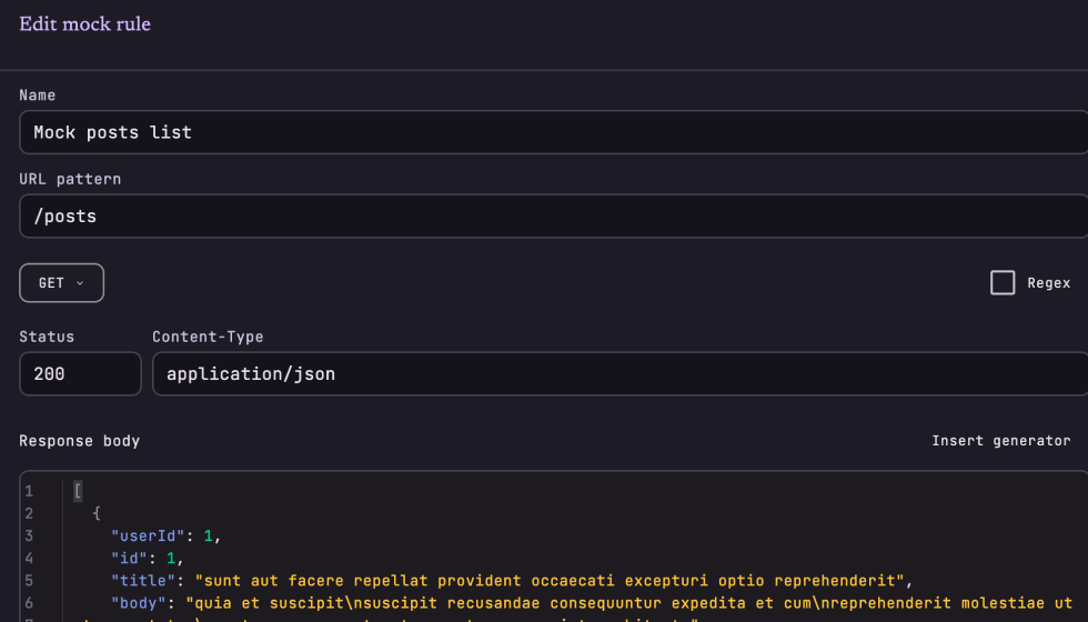 Mock rules editor
